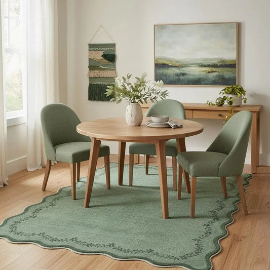 5x7 Scalloped Area Rug Green Washable Rugs for Living Room Bedroom, Soft Low Pile Non Slip Accent Floor Mat Solid Floral Print T