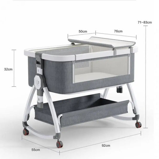 Foldable Baby Crib With Rollers Movable With Diapers Toys Storage Tray Baby Sleep Comfort Bed
