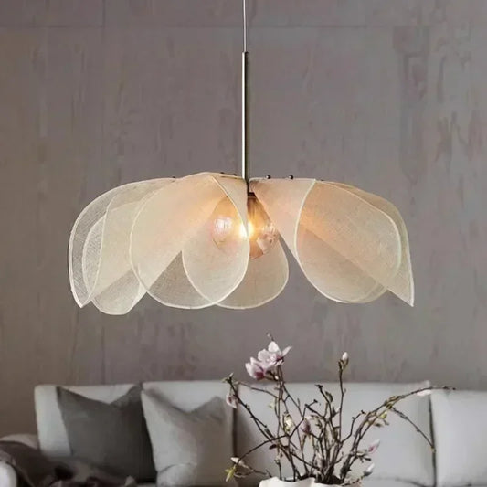 Wabi-sabi Fabric Pendant Light Flower Hanging Light