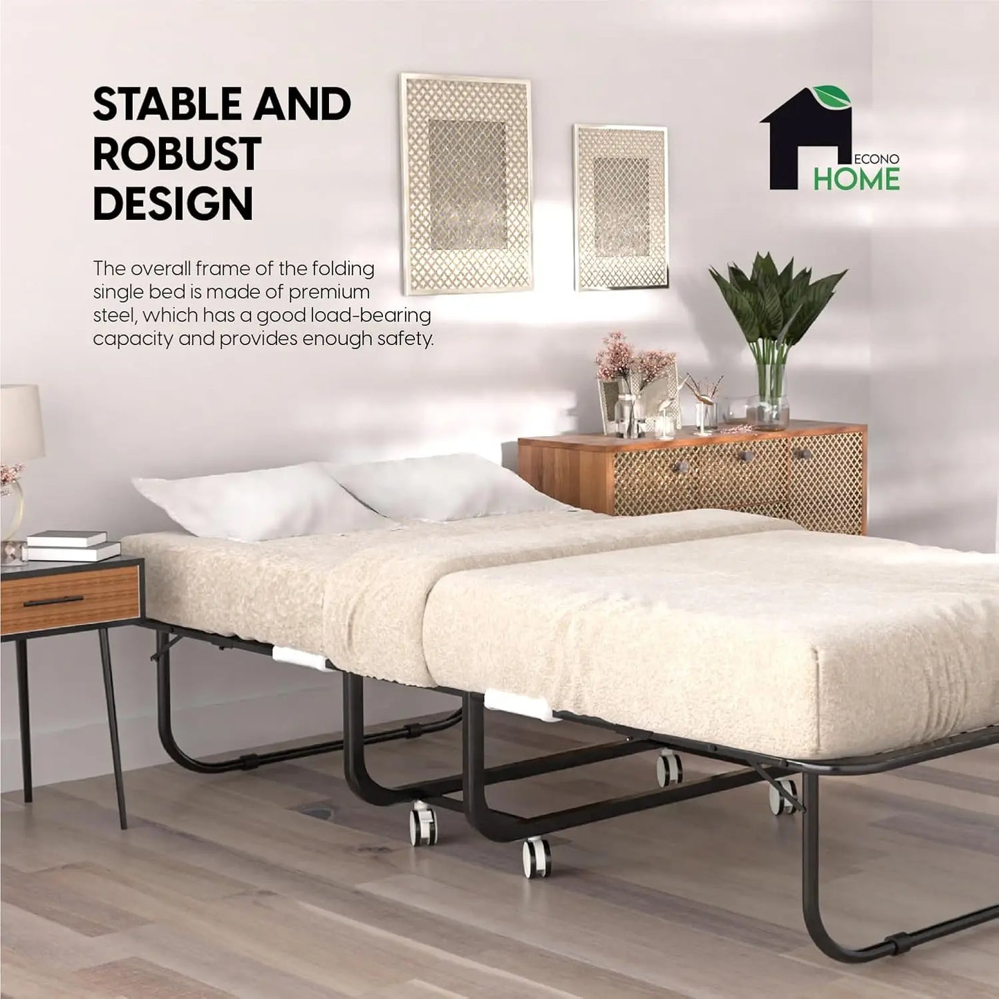 Folding Bed with Mattress - Cot Size Frame - Portable Rollaway Guest Bed with 5-inch Memory Foam Mattress, Customized