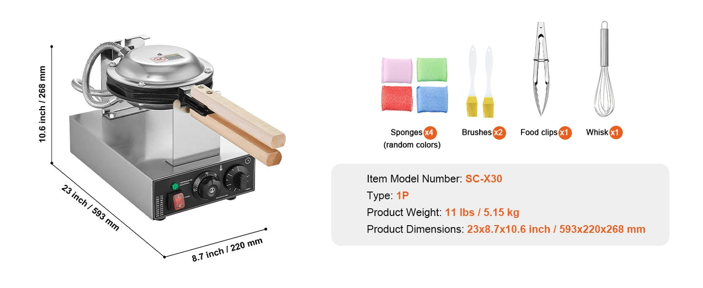 Non-Stick Stainless Steel Bubble Puff Waffle Maker