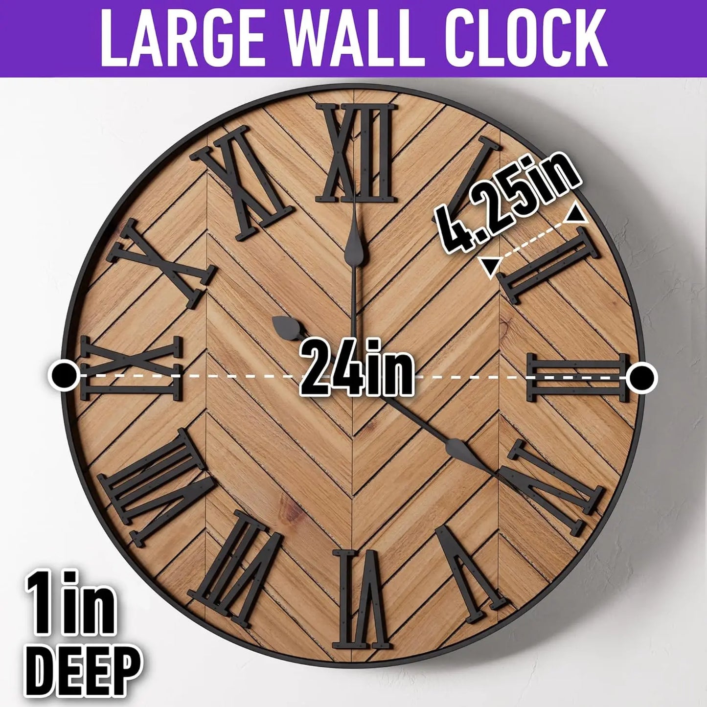 Farmhouse Wall Clock with 3D Roman Numerals