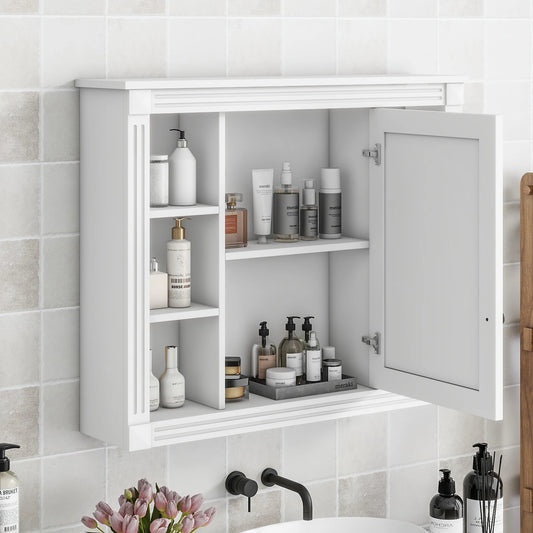 35'' x 28'' Wall Mounted Bathroom Storage Cabinet, Modern Bathroom Wall Cabinet with 6 Open Shelves And Mirror