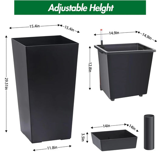 30" Tall Planter Set of 2, Indoor/Outdoor Plant Pots with Drainage Holes, Water Level Monitor & Inner Bucket, Automatic Watering