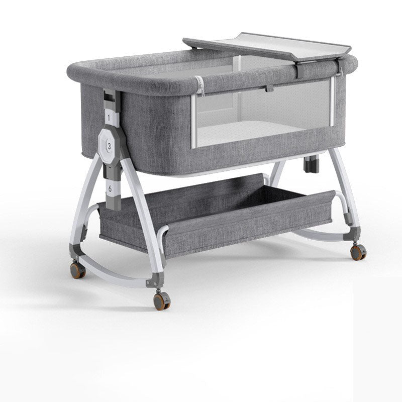 Foldable Baby Crib With Rollers Movable With Diapers Toys Storage Tray Baby Sleep Comfort Bed