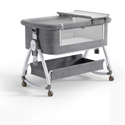 Foldable Baby Crib With Rollers Movable With Diapers Toys Storage Tray Baby Sleep Comfort Bed