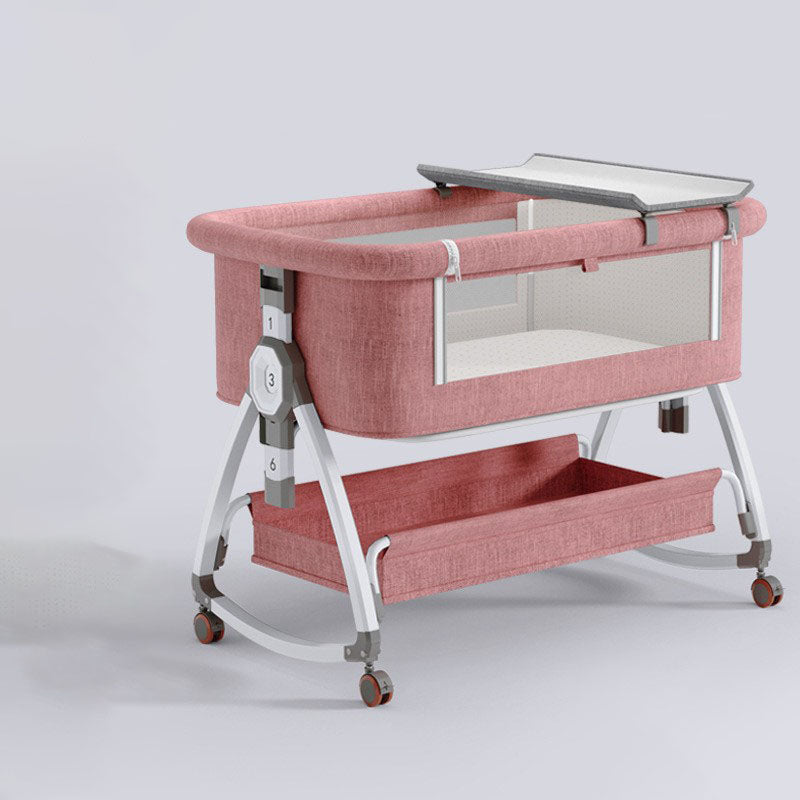 Foldable Baby Crib With Rollers Movable With Diapers Toys Storage Tray Baby Sleep Comfort Bed