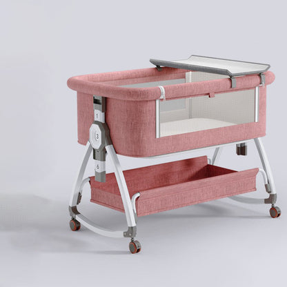 Foldable Baby Crib With Rollers Movable With Diapers Toys Storage Tray Baby Sleep Comfort Bed