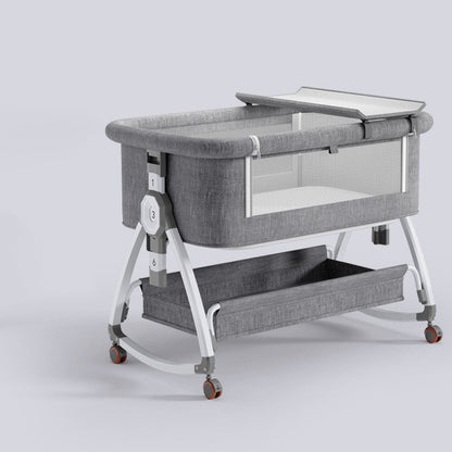 Foldable Baby Crib With Rollers Movable With Diapers Toys Storage Tray Baby Sleep Comfort Bed