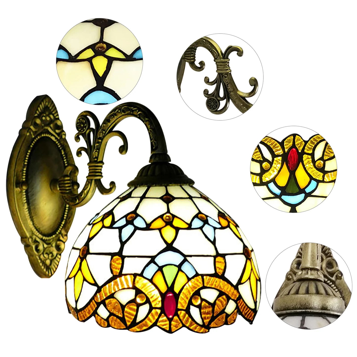 Tiffany  Vintage Wall  Lamp Retro Handmade Dome