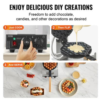 Non-Stick Stainless Steel Bubble Puff Waffle Maker