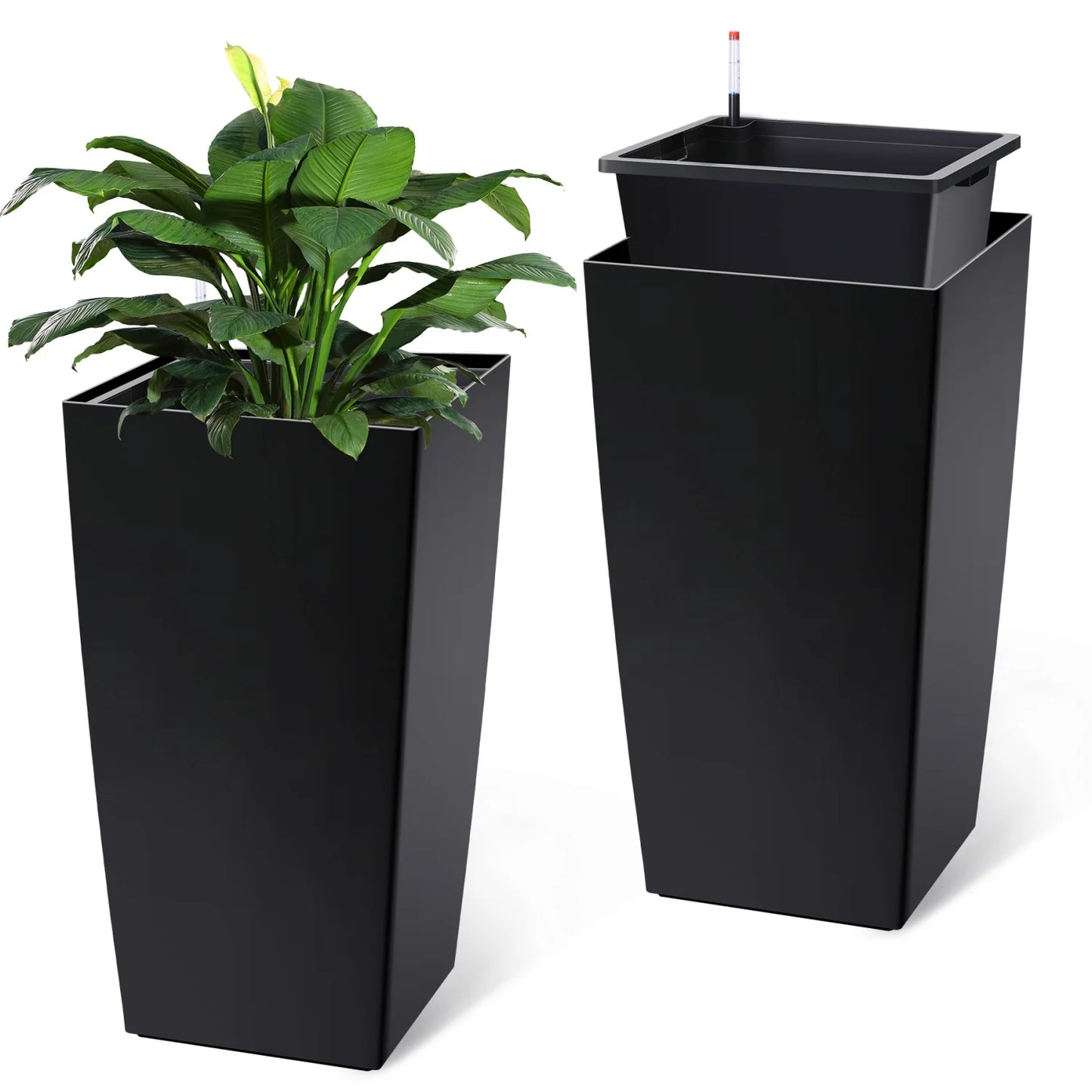 30" Tall Planter Set of 2, Indoor/Outdoor Plant Pots with Drainage Holes, Water Level Monitor & Inner Bucket, Automatic Watering