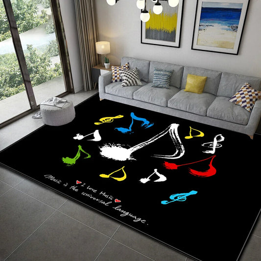 Black Music Note Area Rug Vintage  Throw Rugs