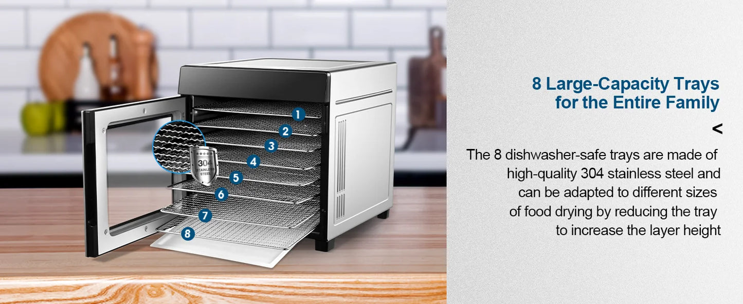 8-Tray Stainless Steel,600W with 4 Presets & Digital Timer for Jerky, Fruit, Herbs -




 BPA Free Food Dehydrator