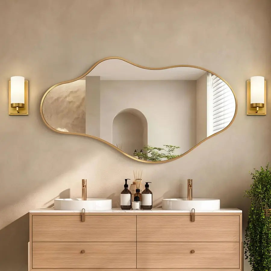 Gold Abstract Asymmetrical, Cloud Wavy Mirror