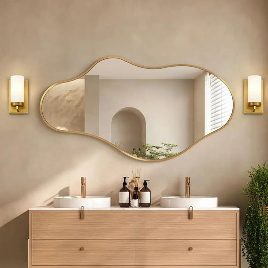 Gold Abstract Asymmetrical, Cloud Wavy Mirror