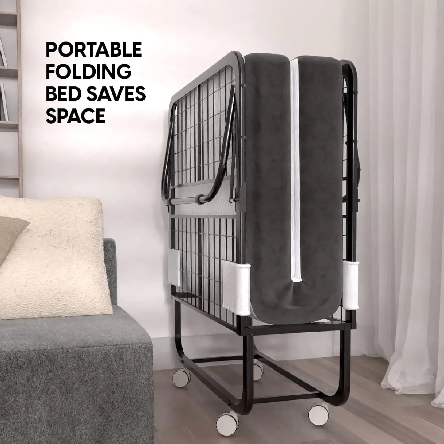 Folding Bed with Mattress -  Cot Size Frame - Portable Rollaway Guest Bed with 5-inch Memory Foam Mattress, Customized