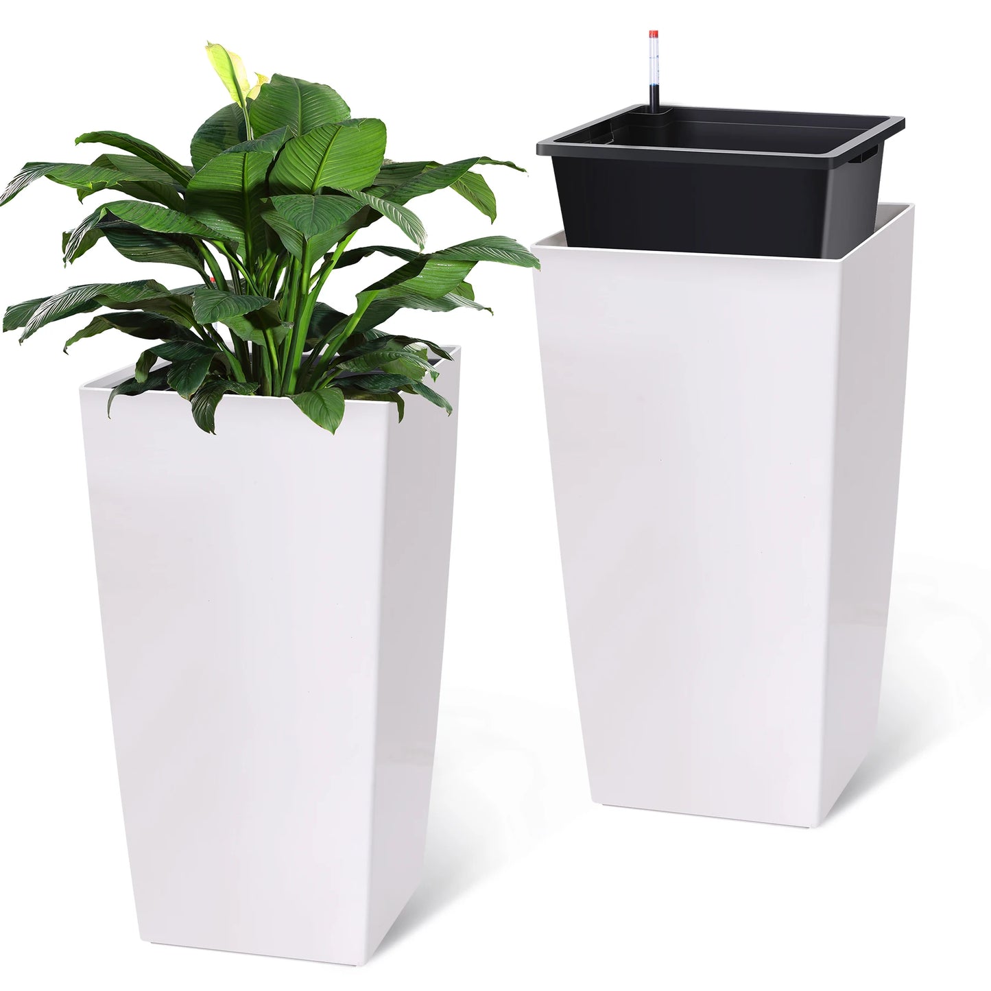 30" Tall Planter Set of 2, Indoor/Outdoor Plant Pots with Drainage Holes, Water Level Monitor & Inner Bucket, Automatic Watering