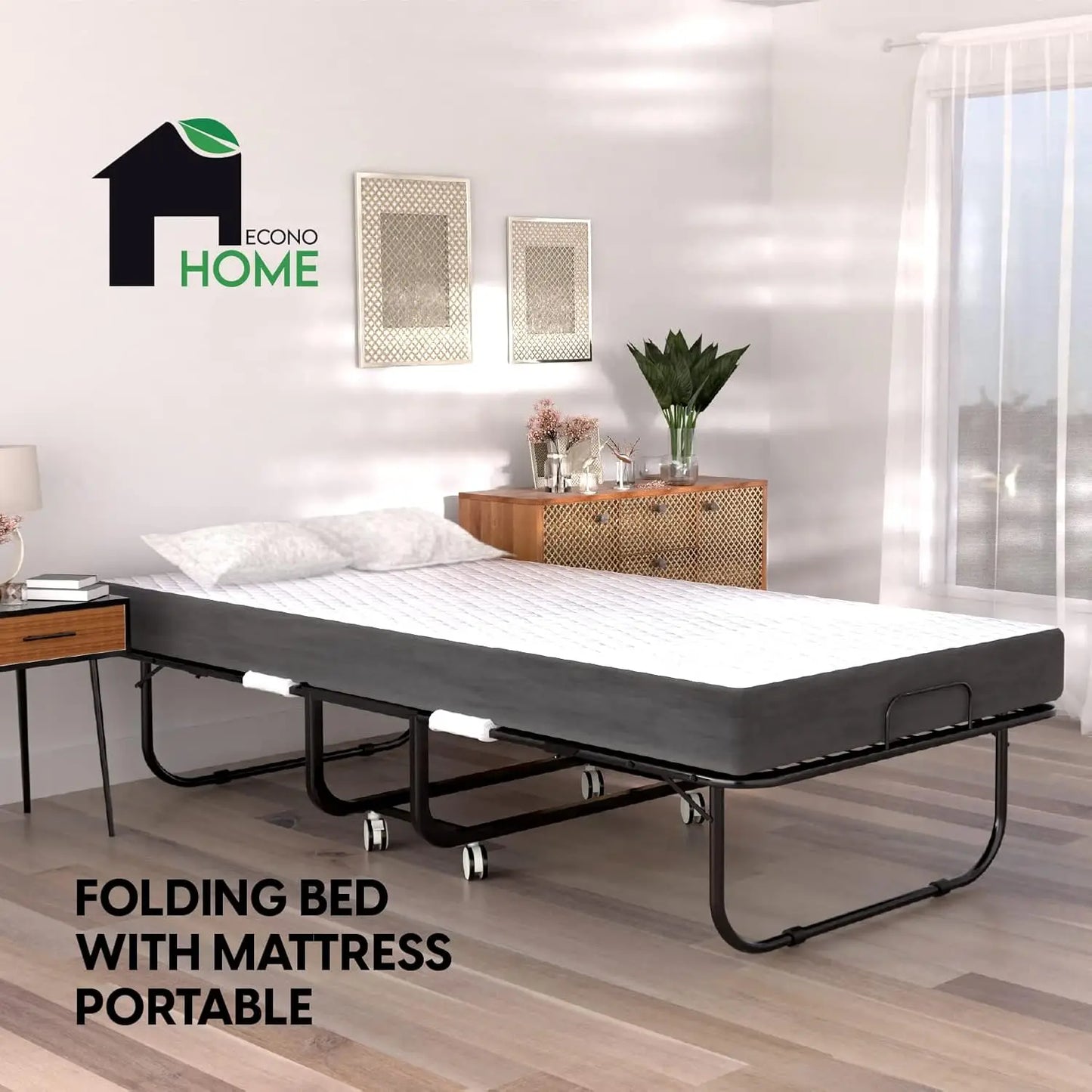 Folding Bed with Mattress -  Cot Size Frame - Portable Rollaway Guest Bed with 5-inch Memory Foam Mattress, Customized