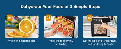 8-Tray Stainless Steel,600W with 4 Presets & Digital Timer for Jerky, Fruit, Herbs -




 BPA Free Food Dehydrator