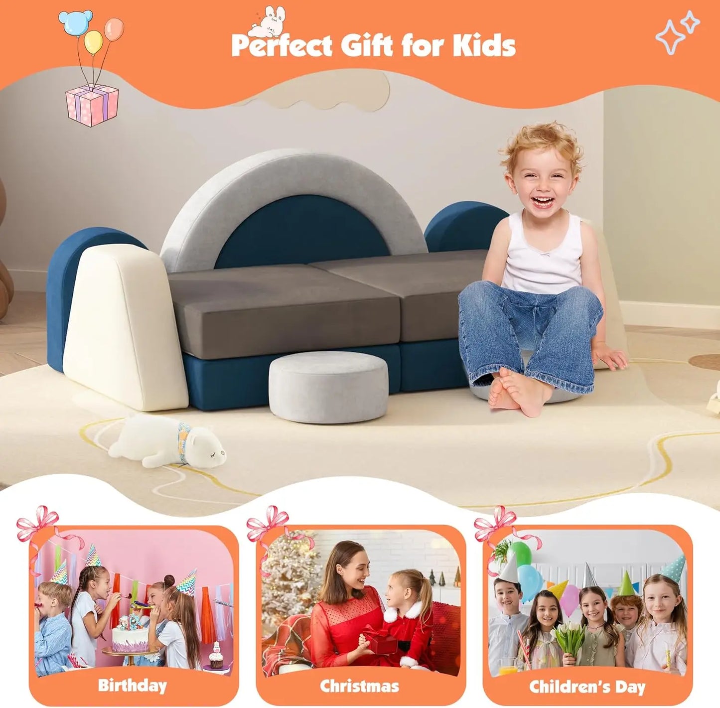 12 PCS Modular Play Block Couch Child Sectional Soft Sofa Toddler Building Fortplay ClimBedroom Playroom Baby