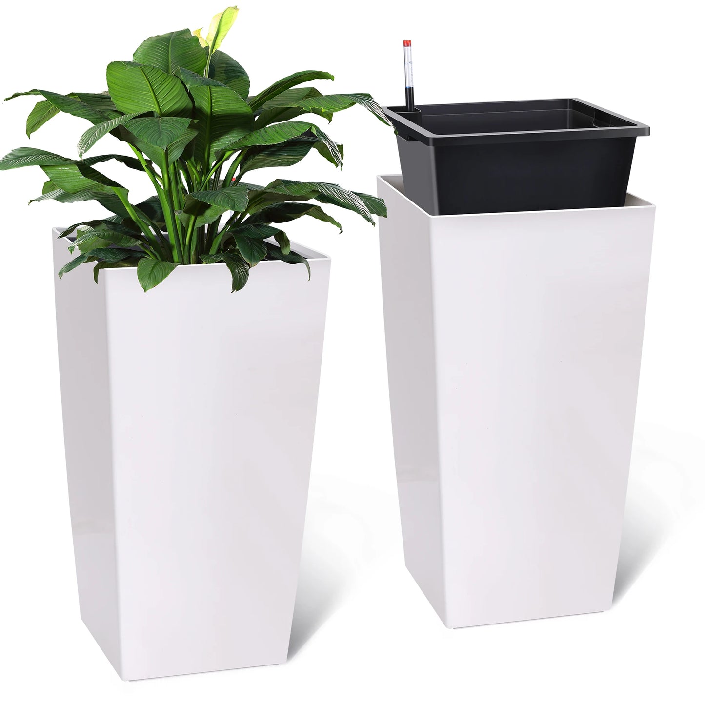 30" Tall Planter Set of 2, Indoor/Outdoor Plant Pots with Drainage Holes, Water Level Monitor & Inner Bucket, Automatic Watering