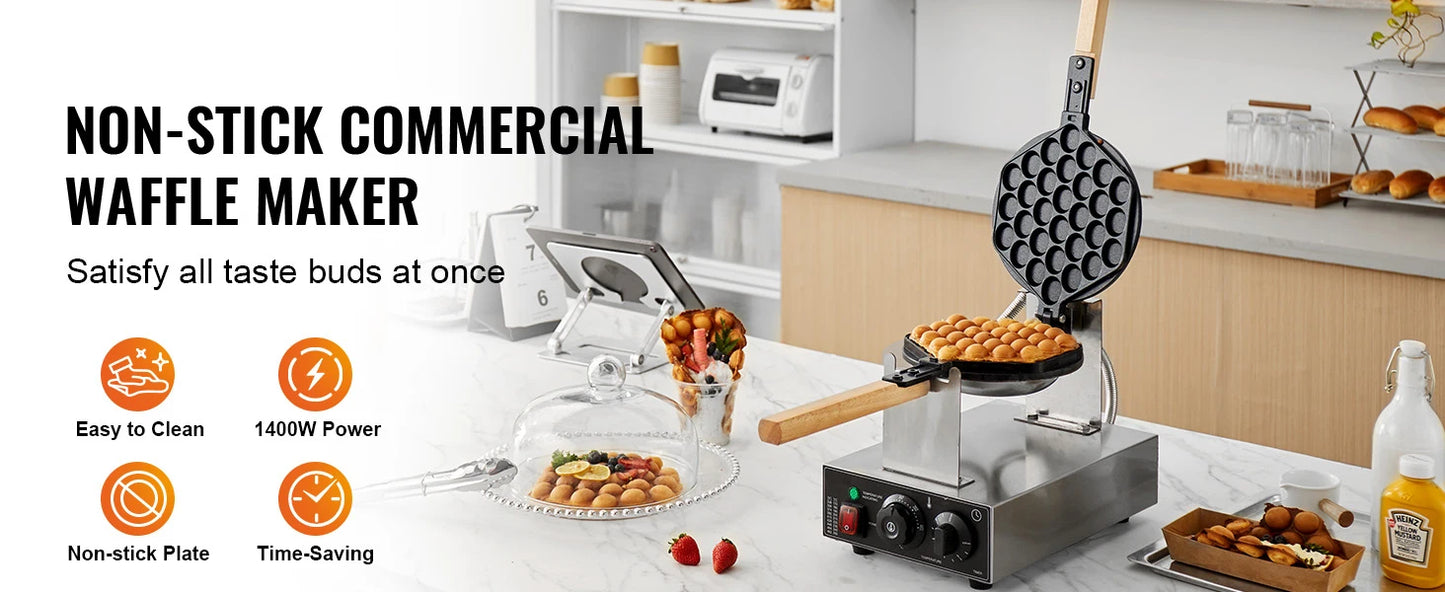 Non-Stick Stainless Steel Bubble Puff Waffle Maker