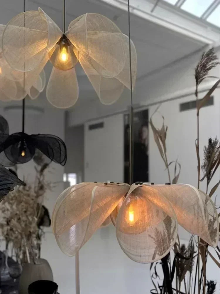 Wabi-sabi Fabric Pendant Light Flower Hanging Light