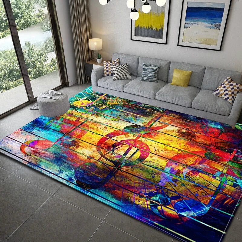 Black Music Note Area Rug Vintage  Throw Rugs