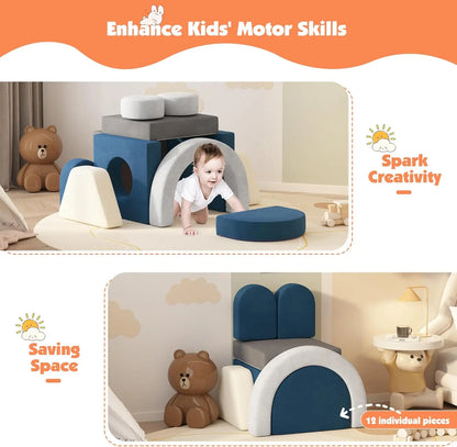 12 PCS Modular Play Block Couch Child Sectional Soft Sofa Toddler Building Fortplay ClimBedroom Playroom Baby