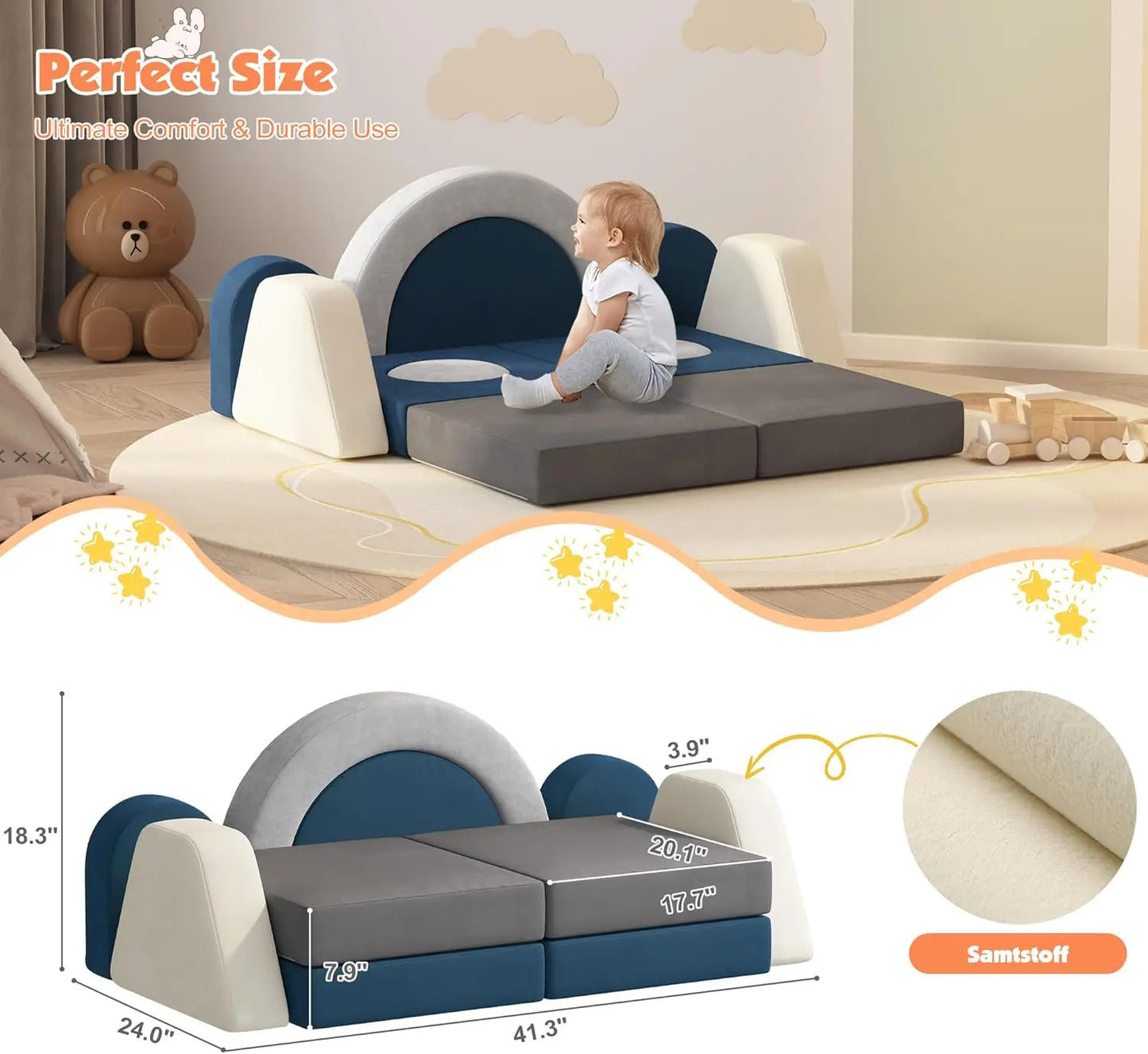 12 PCS Modular Play Block Couch Child Sectional Soft Sofa Toddler Building Fortplay ClimBedroom Playroom Baby