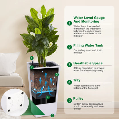 30" Tall Planter Set of 2, Indoor/Outdoor Plant Pots with Drainage Holes, Water Level Monitor & Inner Bucket, Automatic Watering