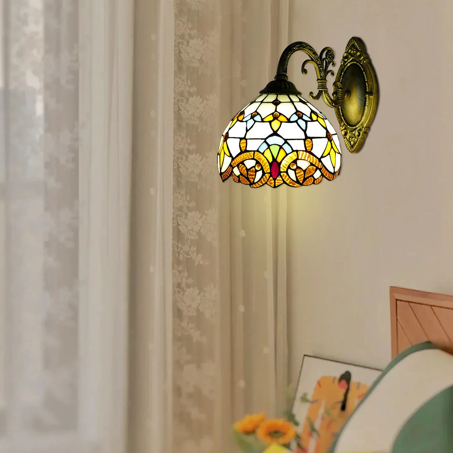 Tiffany  Vintage Wall  Lamp Retro Handmade Dome