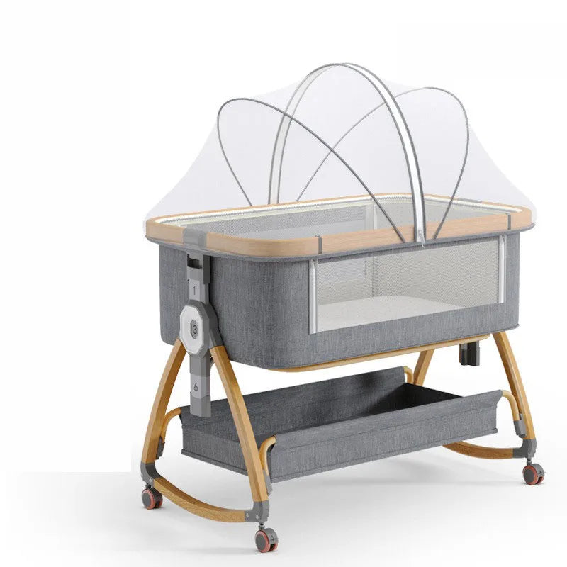 Foldable Baby Crib With Rollers Movable With Diapers Toys Storage Tray Baby Sleep Comfort Bed