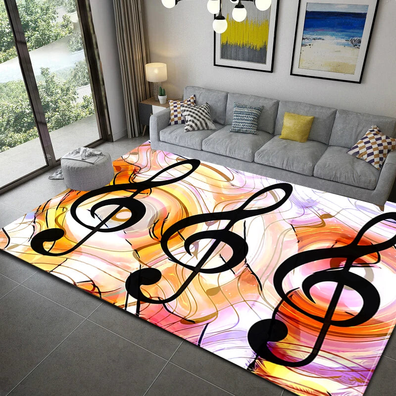 Black Music Note Area Rug Vintage  Throw Rugs