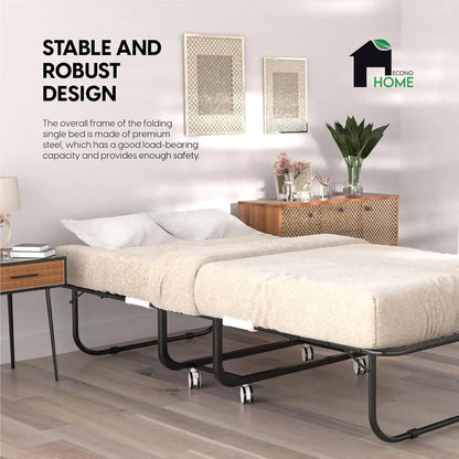 Folding Bed with Mattress -  Cot Size Frame - Portable Rollaway Guest Bed with 5-inch Memory Foam Mattress, Customized