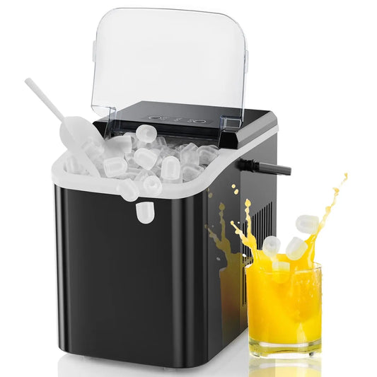 Portable Ice Maker Machine, 9 Cubes in 6 Mins, 26lbs Daily, Auto-Clean with Basket & Scoop for Home Kitchen RV Camping Black