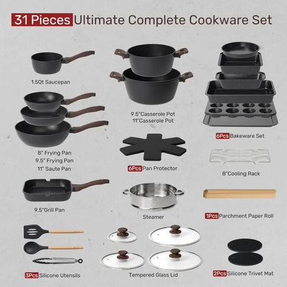 31 Piece Kitchen Nonstick Cooking Cookware Set