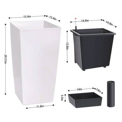 30" Tall Planter Set of 2, Indoor/Outdoor Plant Pots with Drainage Holes, Water Level Monitor & Inner Bucket, Automatic Watering