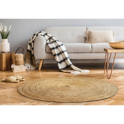 Hand Woven Jute Braided Rug, 4 Round Natural, Reversible Boho Entry Area Rugs for Kitchen, Living Room I Farmhouse Decorative Fl