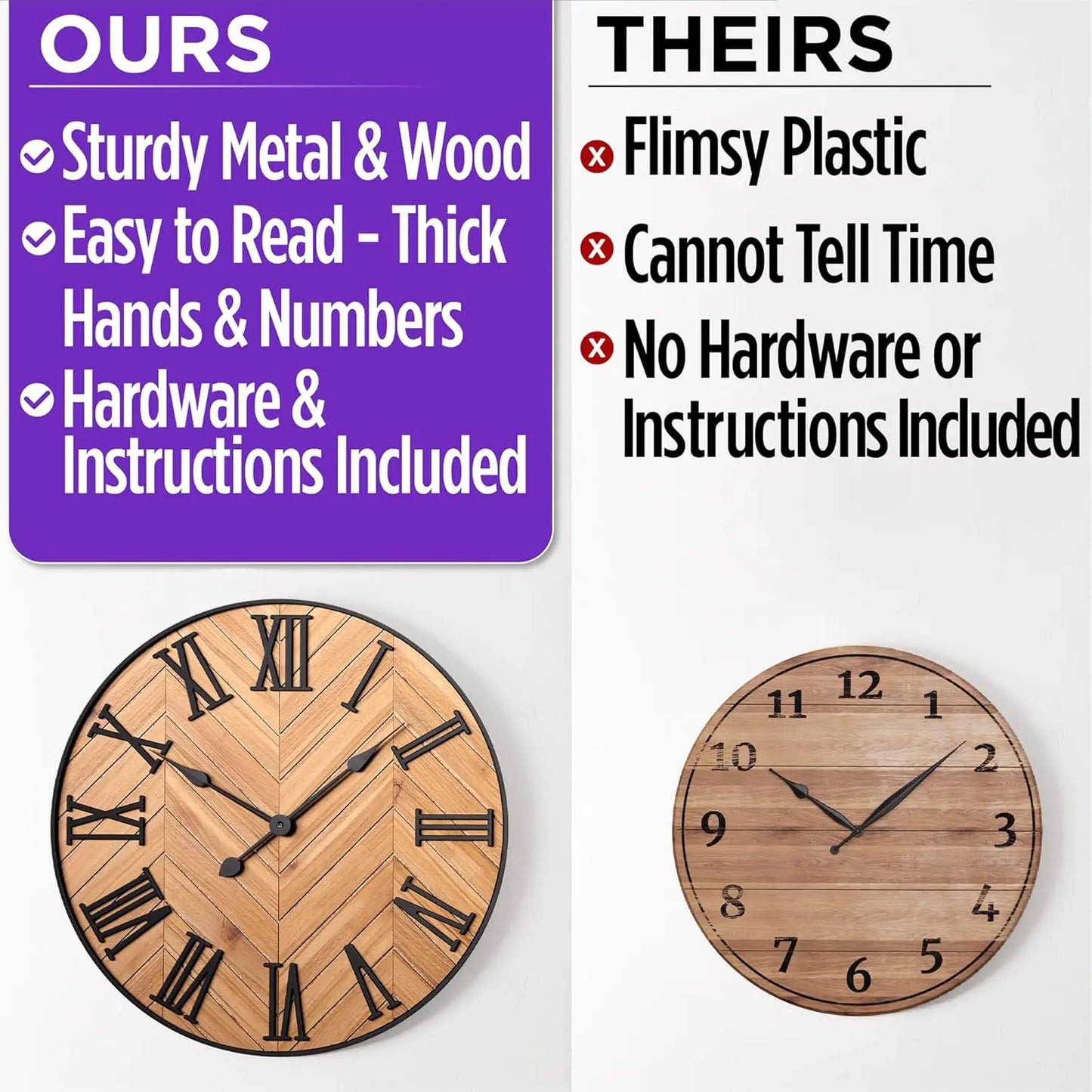 Farmhouse Wall Clock with 3D Roman Numerals