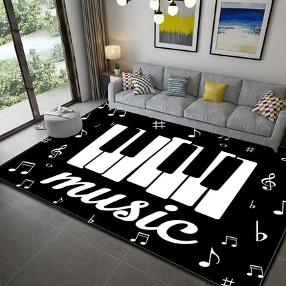 Black Music Note Area Rug Vintage  Throw Rugs