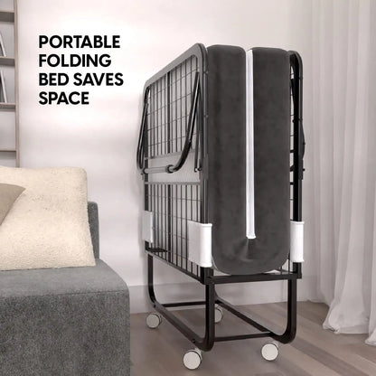 Folding Bed with Mattress -  Cot Size Frame - Portable Rollaway Guest Bed with 5-inch Memory Foam Mattress, Customized