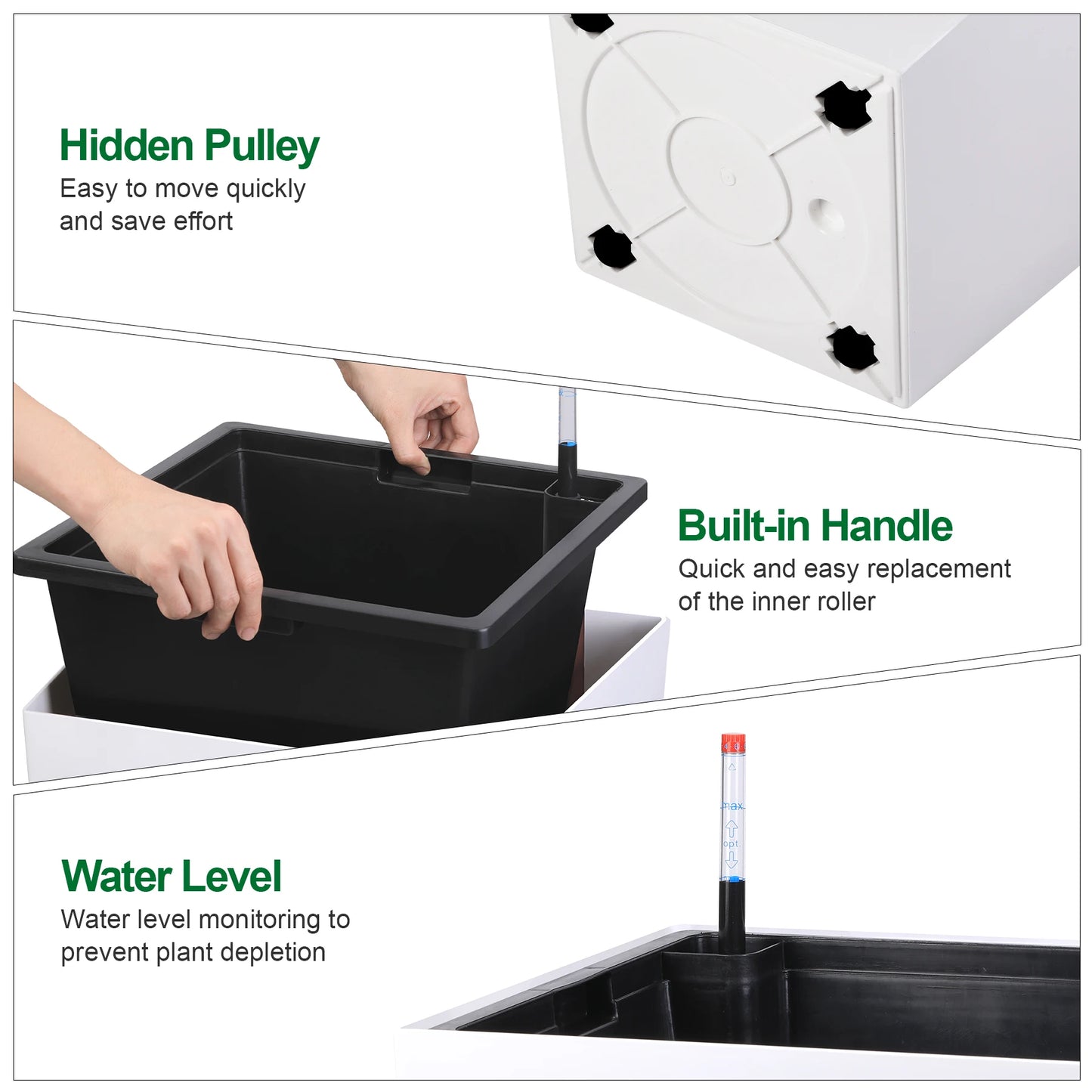 30" Tall Planter Set of 2, Indoor/Outdoor Plant Pots with Drainage Holes, Water Level Monitor & Inner Bucket, Automatic Watering