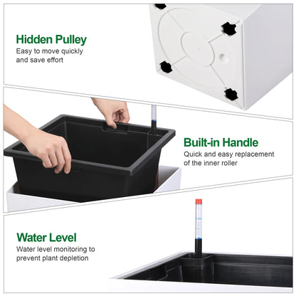 30" Tall Planter Set of 2, Indoor/Outdoor Plant Pots with Drainage Holes, Water Level Monitor & Inner Bucket, Automatic Watering