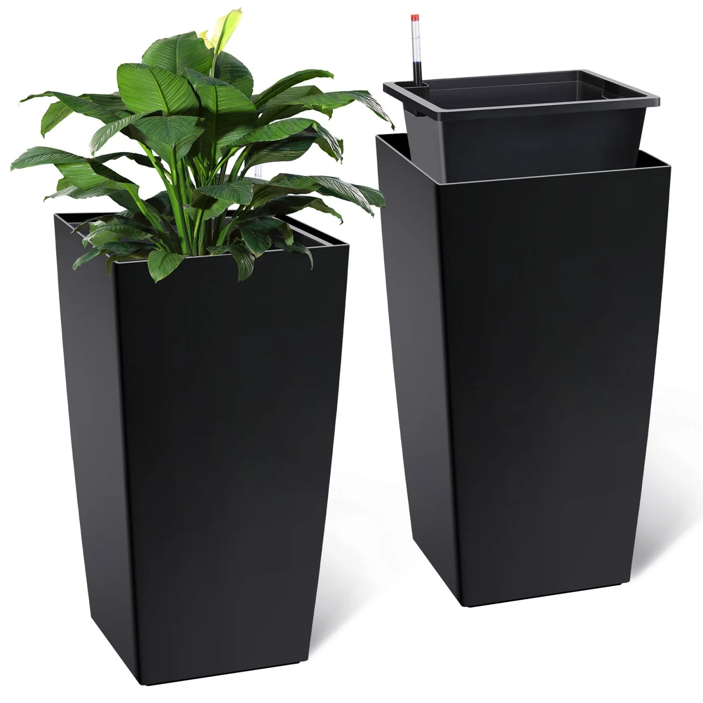 30" Tall Planter Set of 2, Indoor/Outdoor Plant Pots with Drainage Holes, Water Level Monitor & Inner Bucket, Automatic Watering