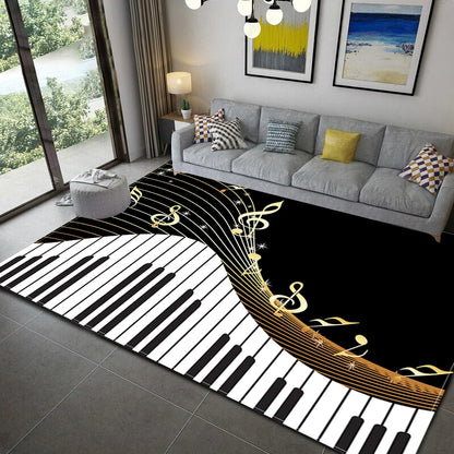 Black Music Note Area Rug Vintage  Throw Rugs