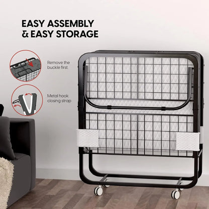 Folding Bed with Mattress -  Cot Size Frame - Portable Rollaway Guest Bed with 5-inch Memory Foam Mattress, Customized