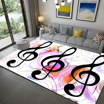 Black Music Note Area Rug Vintage  Throw Rugs