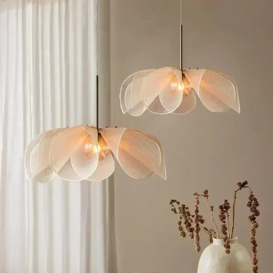 Wabi-sabi Fabric Pendant Light Flower Hanging Light